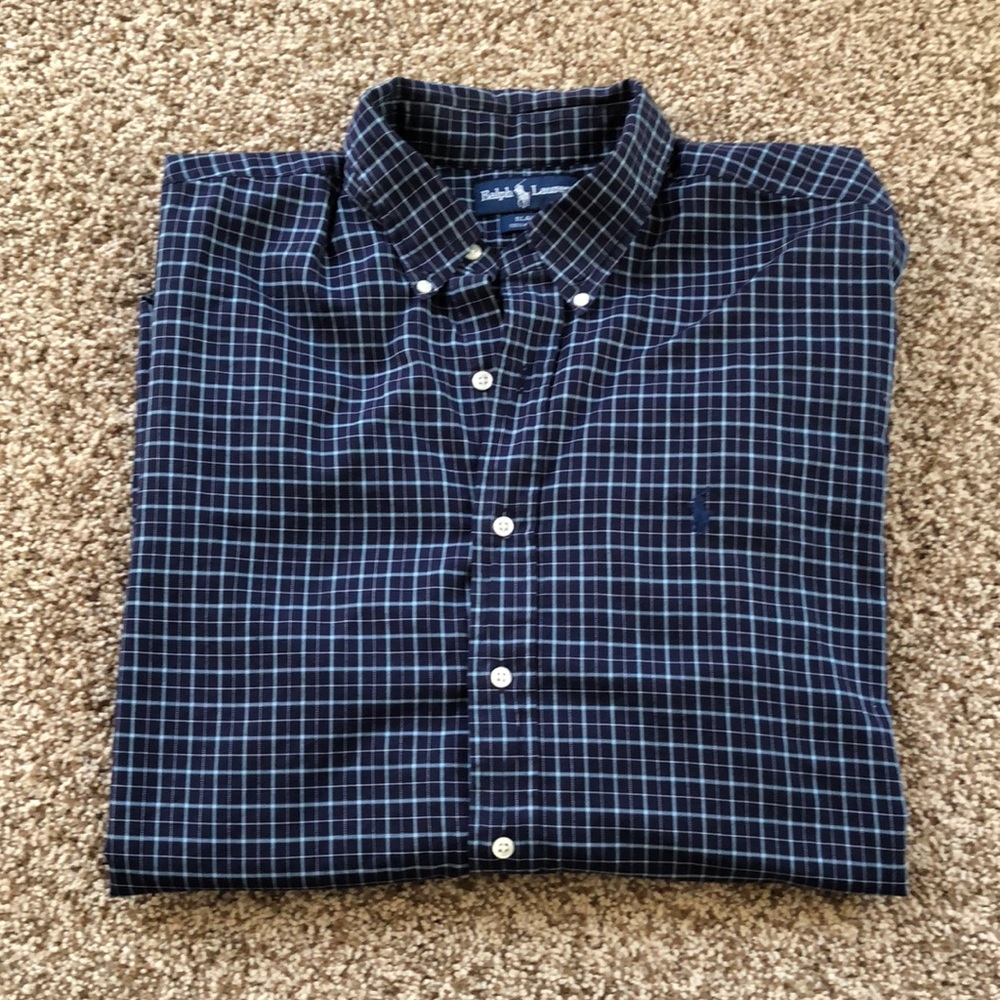 Ralph Lauren Mens XL Plaid (blue/white) Long Sleeve “Blake” Oxford Shirt